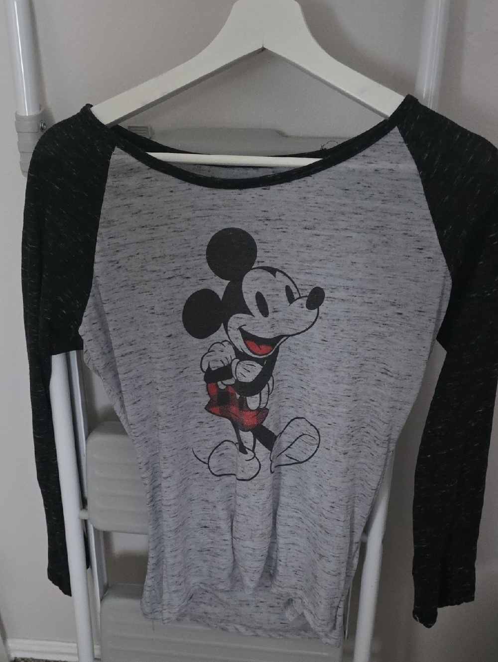 Disney Mickey Mouse Raglan Top - Gray & Black with Red Accent